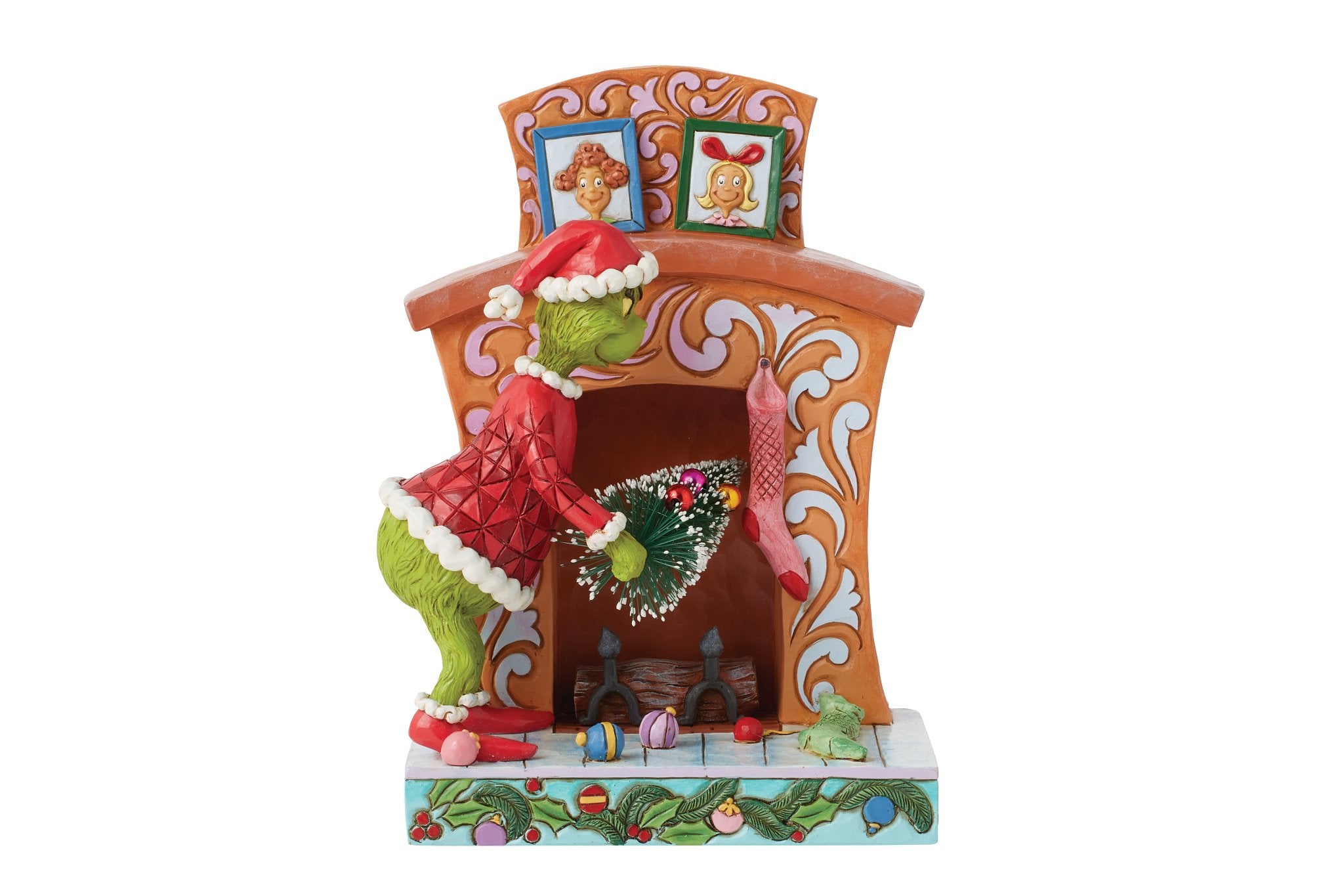 Grinch Pushing Tree up Fireplace Figurine