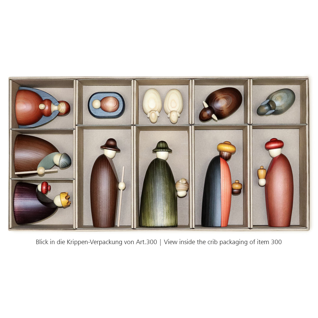 Bjoern Koehler - 12 kerststalfiguren als set, vurenhout, groot, kleurig gelakt
