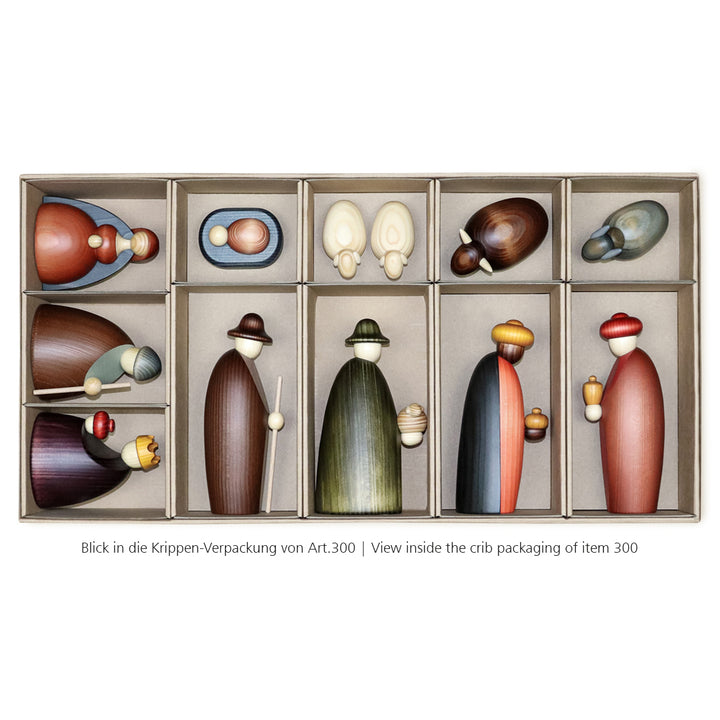 Bjoern Koehler - 12 kerststalfiguren als set, vurenhout, groot, kleurig gelakt