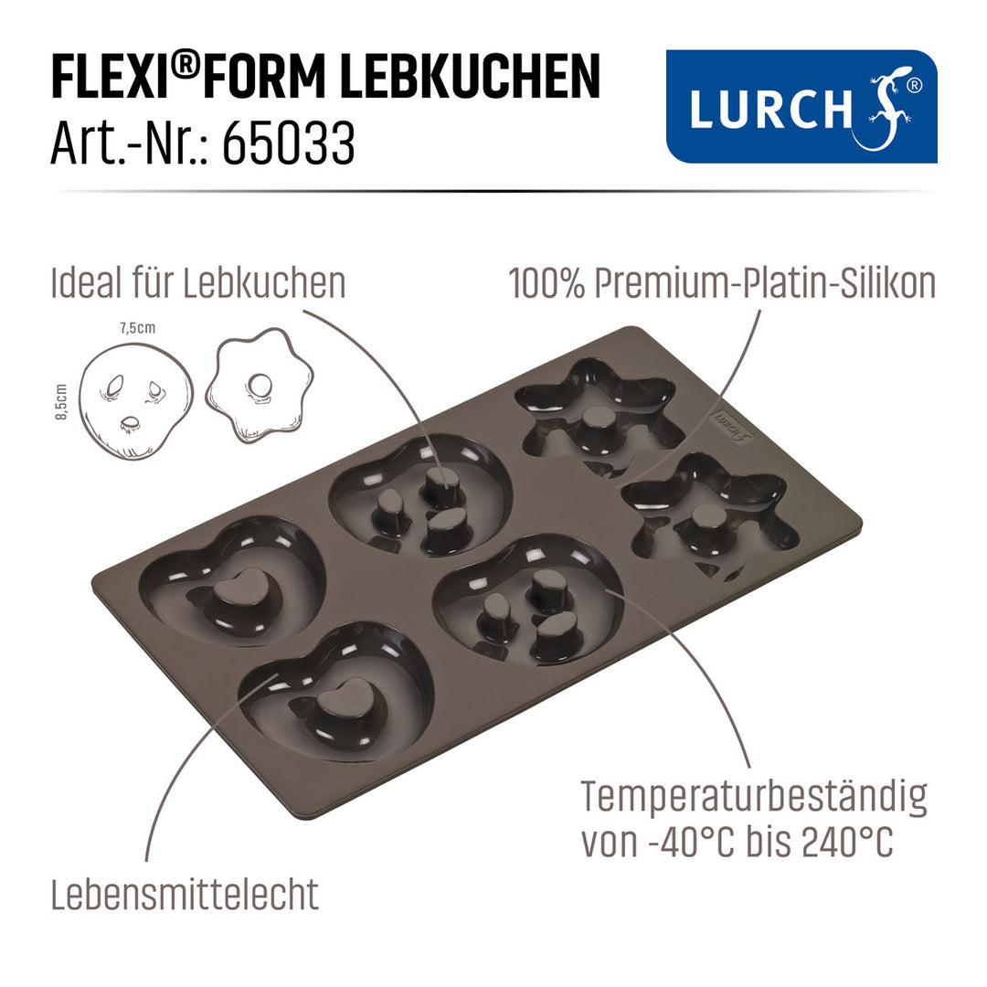 LURCH FlexiForm Lebkuchen Pretzels, Harten, Sterren 17x30cm bruin