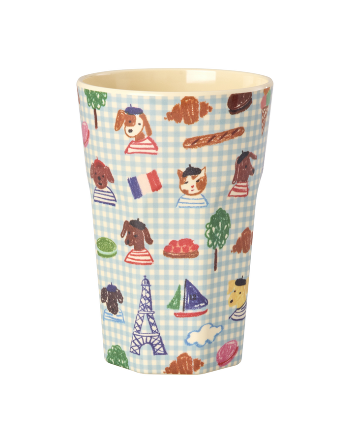ris- Melamin stort krus Stort krus - "Kids in Paris" blå, 400ml