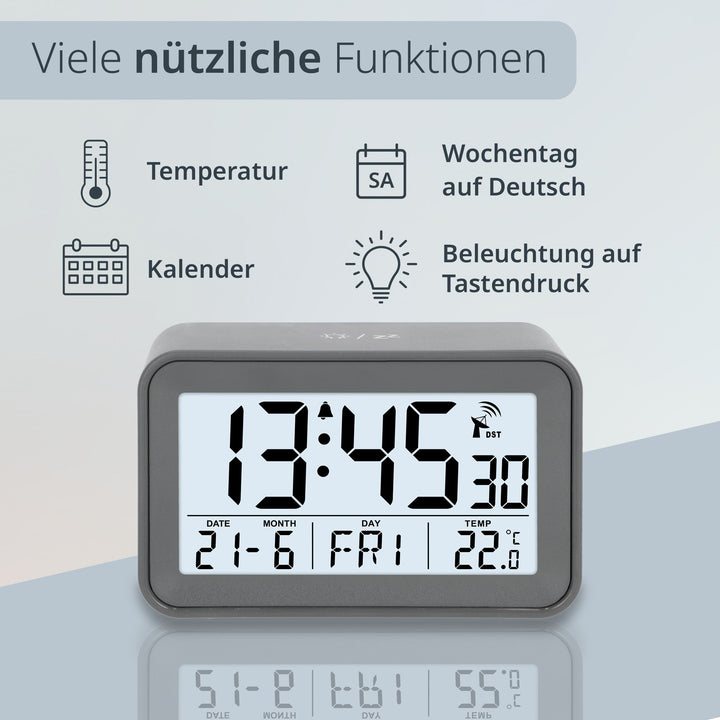ADE-CK2306 - ADE - Digitaler DCF - Funkwecker in grau