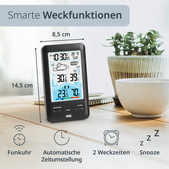 ADE-WS2132 - ADE - Wetterstation mit Funk - Außensensor, schwarz, mit DCF - Funkuhr