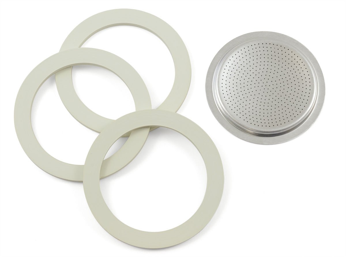 BIA-800033 - Bialetti, 3 Dichtungen + 1 Filter 3/4 Tassen für Aluminium Espressokocher