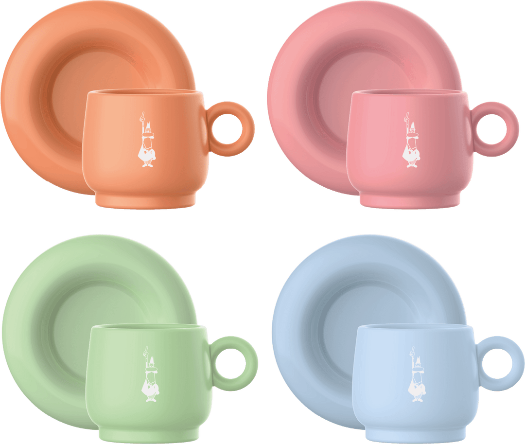 BIA-PFRUIT003 - Bialetti, Mercato Della Frutta 4er Set Espressotassen, 90 ml und Untertasse, bunt