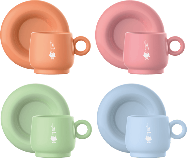 BIA-PFRUIT003 - Bialetti, Mercato Della Frutta 4er Set Espressotassen, 90 ml und Untertasse, bunt