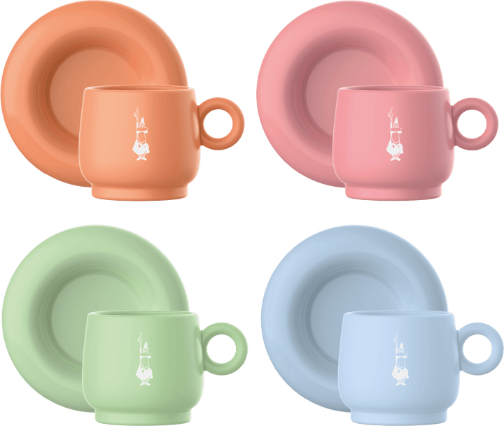 BIA-PFRUIT003 - Bialetti, Mercato Della Frutta 4er Set Espressotassen, 90 ml und Untertasse, bunt