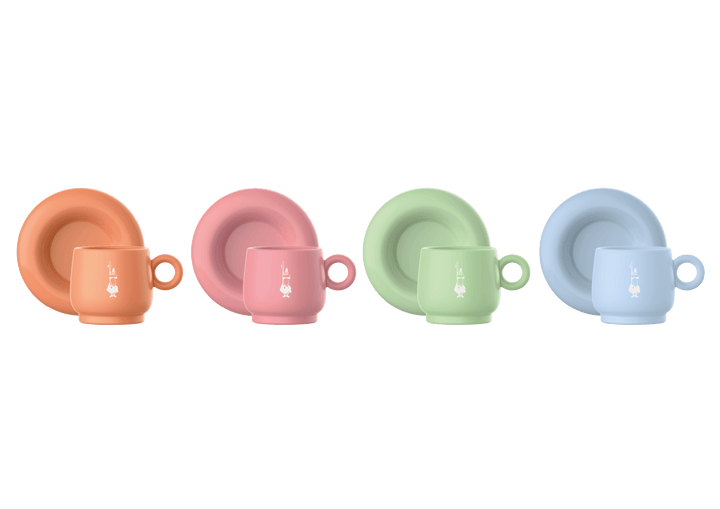 BIA-PFRUIT003 - Bialetti, Mercato Della Frutta 4er Set Espressotassen, 90 ml und Untertasse, bunt