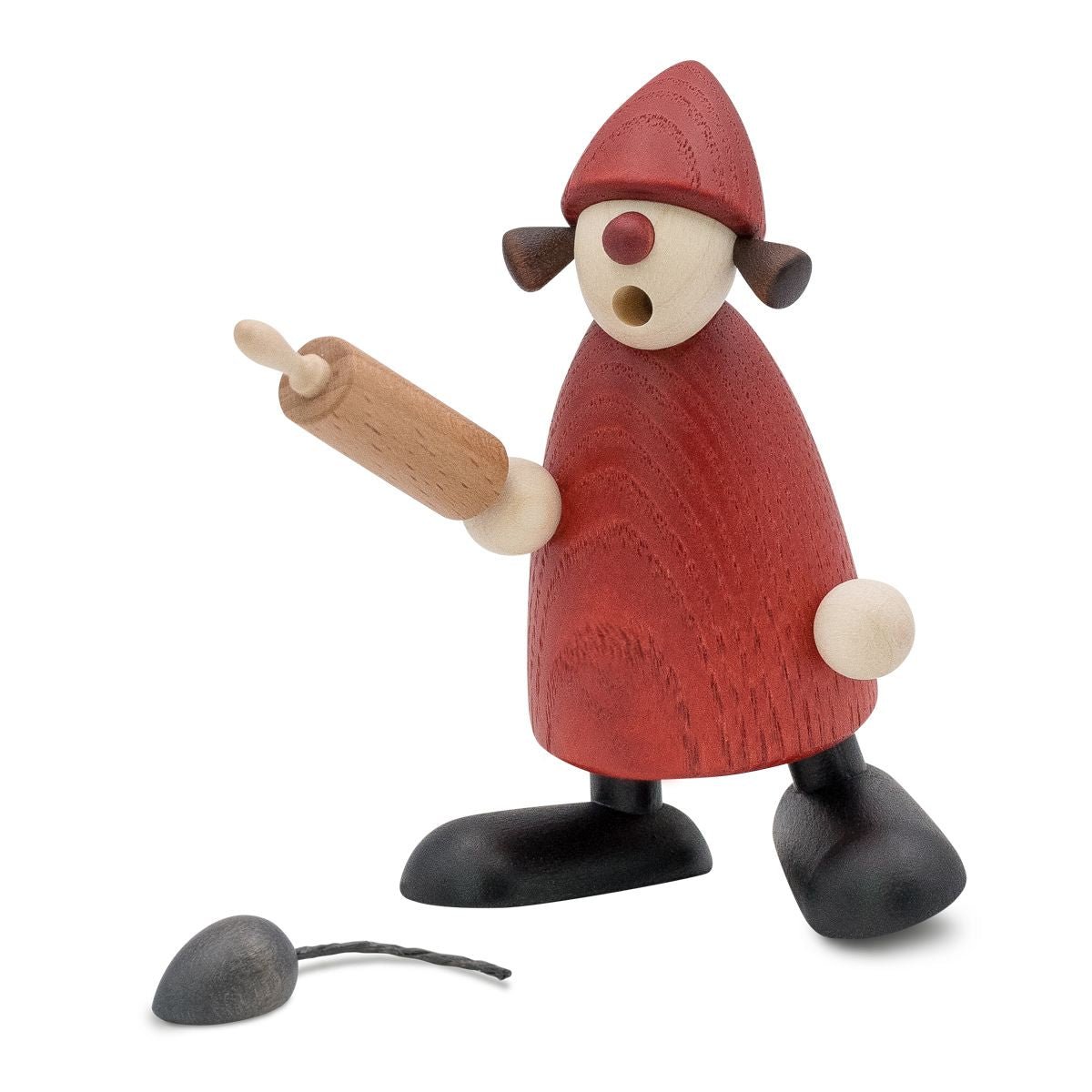 KOE-64041 - Bjoern Koehler - 'Donna Natale con mattarello e topo, piccolo, rosso, 8,5 cm'