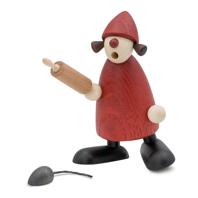 KOE-64041 - Bjoern Koehler - 'Weihnachtsfrau mit Nudelholz und Maus,klein, rot, 8,5cm'