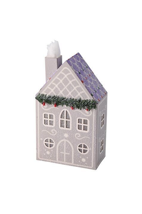 GICO - 1178501004 - Candy, Haus mit LED und Tannengirlande, Gift Company, Farbe grau