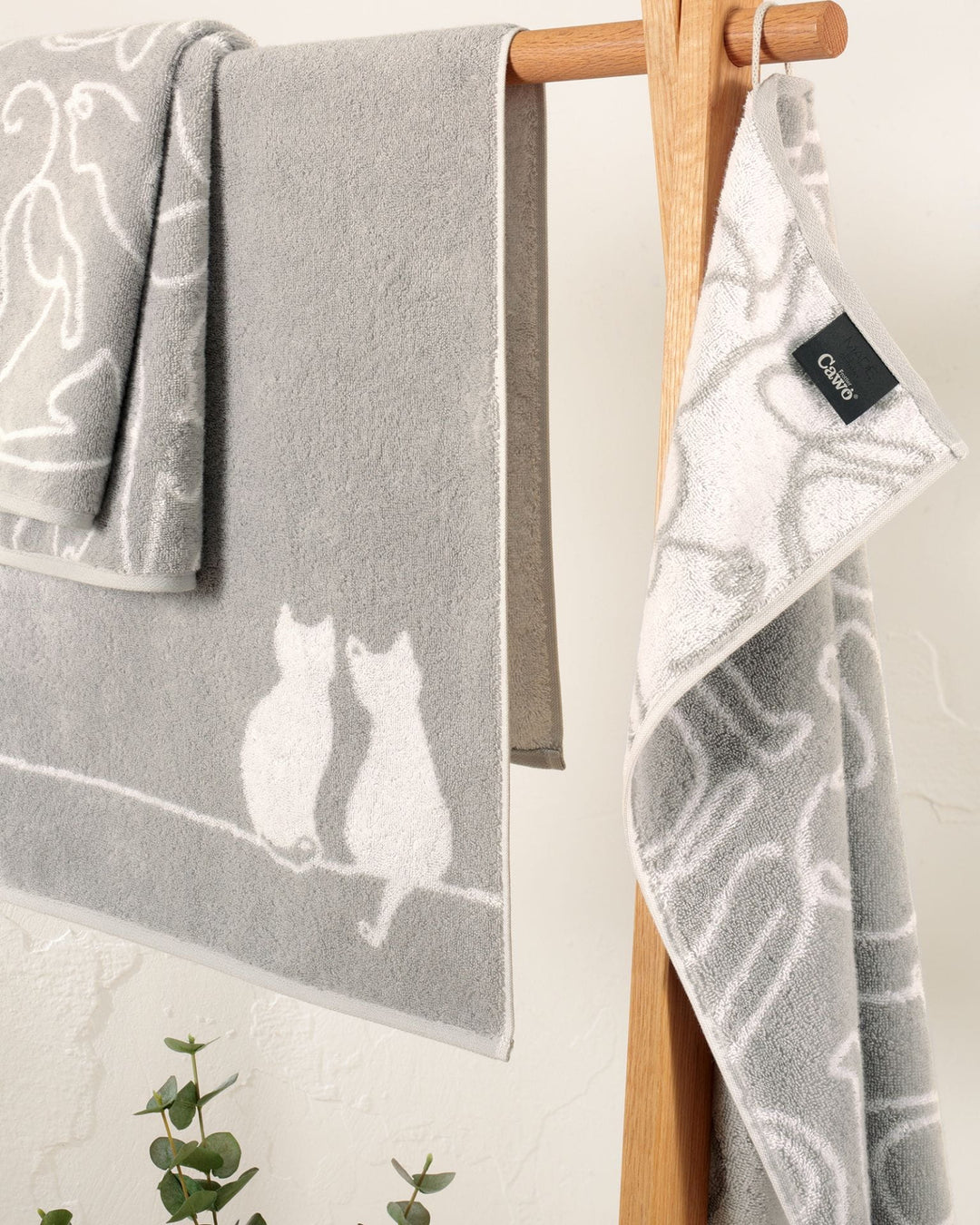 CAW-6263-76-s30/50 - Cawö - Gästetuch - Cute Cats You &amp; Me - platin/weiß, 30/50cm