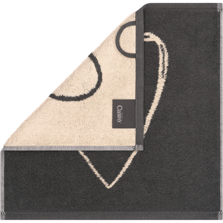 CAW-6285-37-s30/30 - Cawö - Seiftücher, Heart Beats You &amp; Me, 3er Set, natur/basalt, 30/30cm