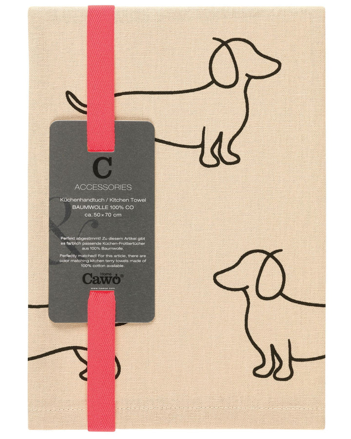 CAW-6246-93-s50/70 - Cawö We Love Dogs Geschirrtuch Dackel Schwarz-Beige 50x70 cm