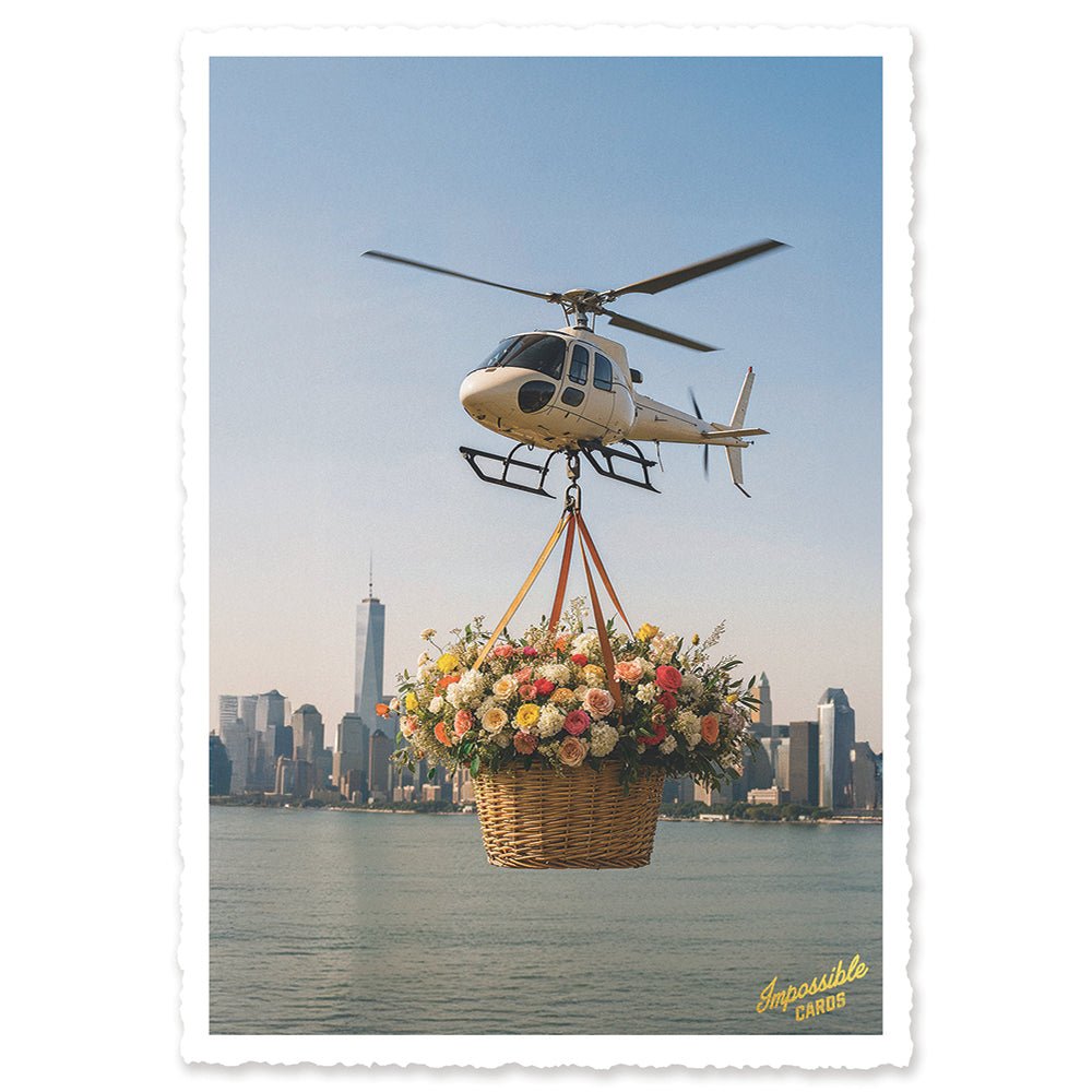 CHI-IC226 - chic.mic - Impossible Card Postkarte - Blumenkorb Helikopter