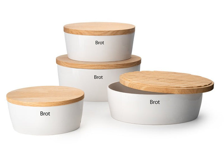 03936000 - Continenta, Brottopf oval mit Holzdeckel, Keramik weiß 36 x 23 x 15,5cm