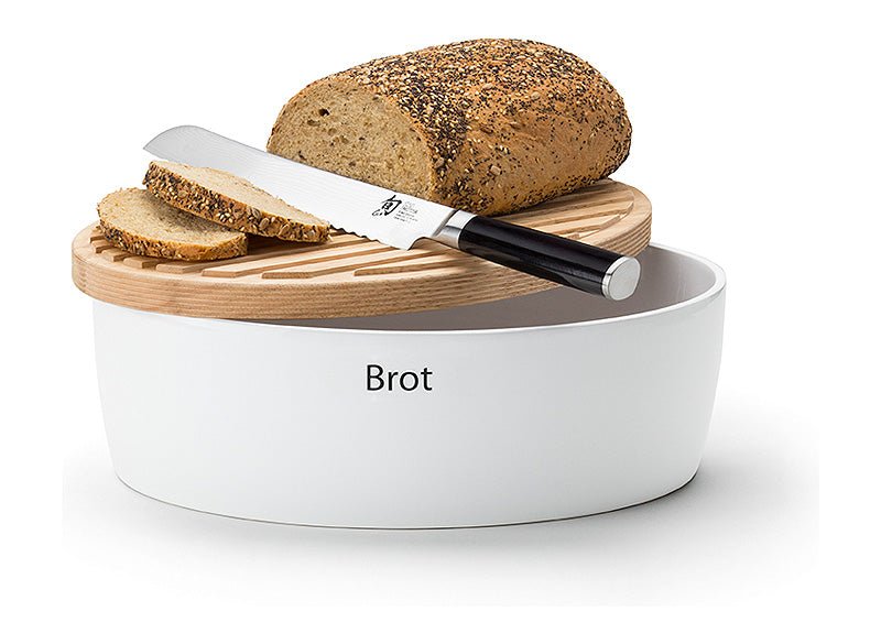 03936000 - Continenta, Brottopf oval mit Holzdeckel, Keramik weiß 36 x 23 x 15,5cm