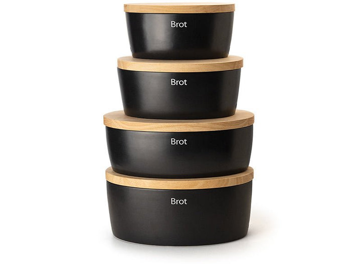 03736000 - Continenta Brottopf oval mit Holzdeckel schwarz 36 x 23 x 15,5cm