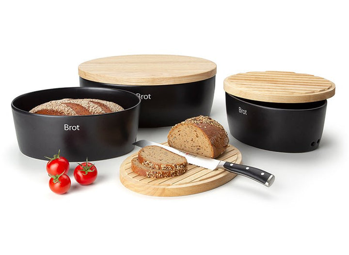 03736000 - Continenta Brottopf oval mit Holzdeckel schwarz 36 x 23 x 15,5cm