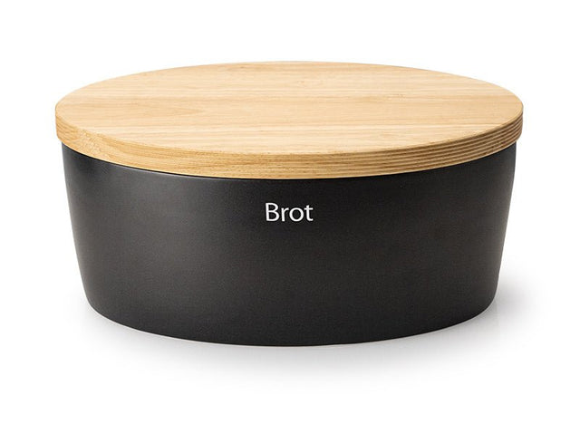 03736000 - Continenta Brottopf oval mit Holzdeckel schwarz 36 x 23 x 15,5cm