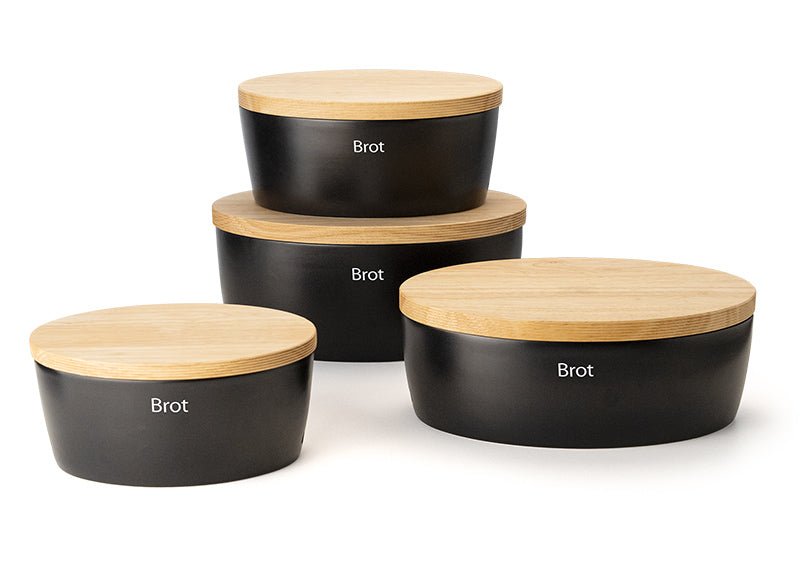 03736000 - Continenta Brottopf oval mit Holzdeckel schwarz 36 x 23 x 15,5cm