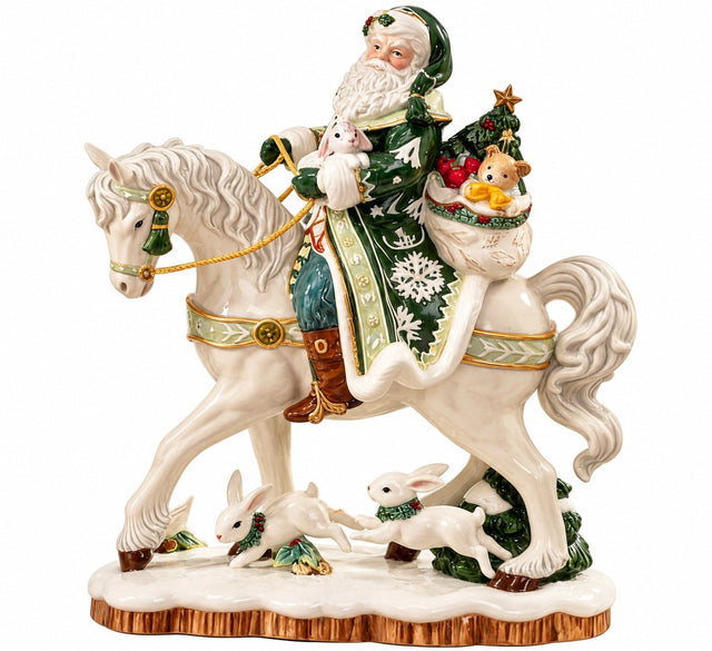 FaF-1026006 - Fitz & Floyd Winter Frost Santa auf Pferd mit Tieren 42 cm