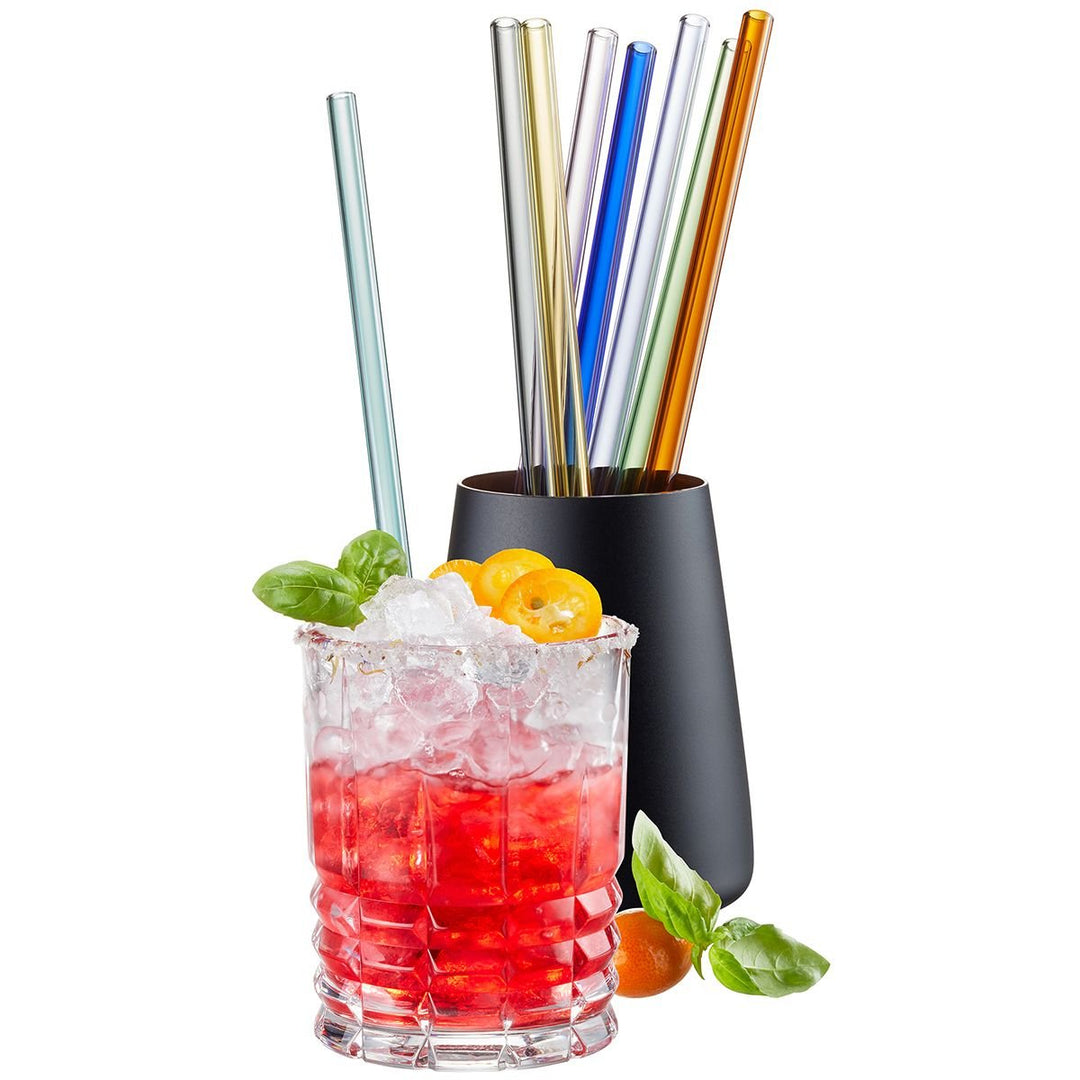 GEF-89439 - Gefu, Glastrinkhalm FUTURE, 23 cm bunt 8 Stück mit Bürste