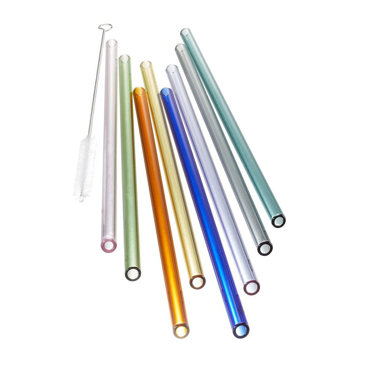 GEF-89439 - Gefu, Glastrinkhalm FUTURE, 23 cm bunt 8 Stück mit Bürste