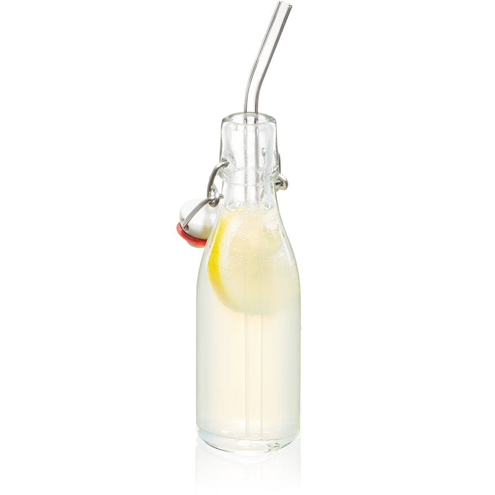 GEF - 12704 - Gefu, Glastrinkhalm FUTURE, 23cm, gebogene Form, 4 Stück mit Bürste