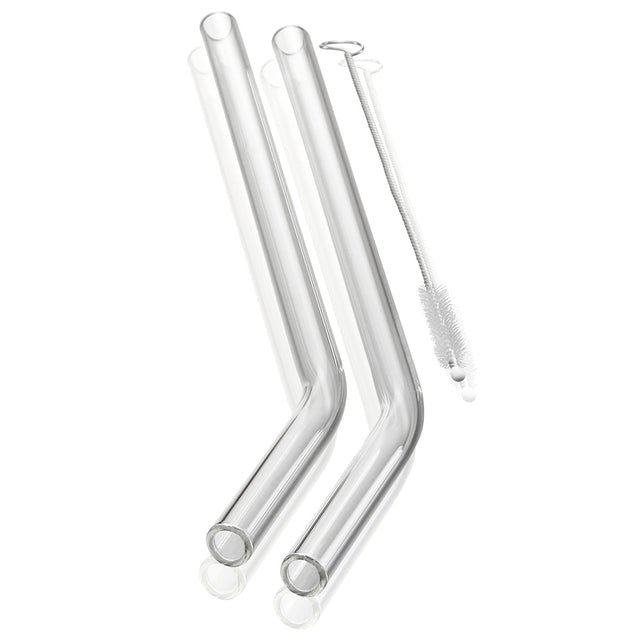 GEF - 12704 - Gefu, Glastrinkhalm FUTURE, 23cm, gebogene Form, 4 Stück mit Bürste