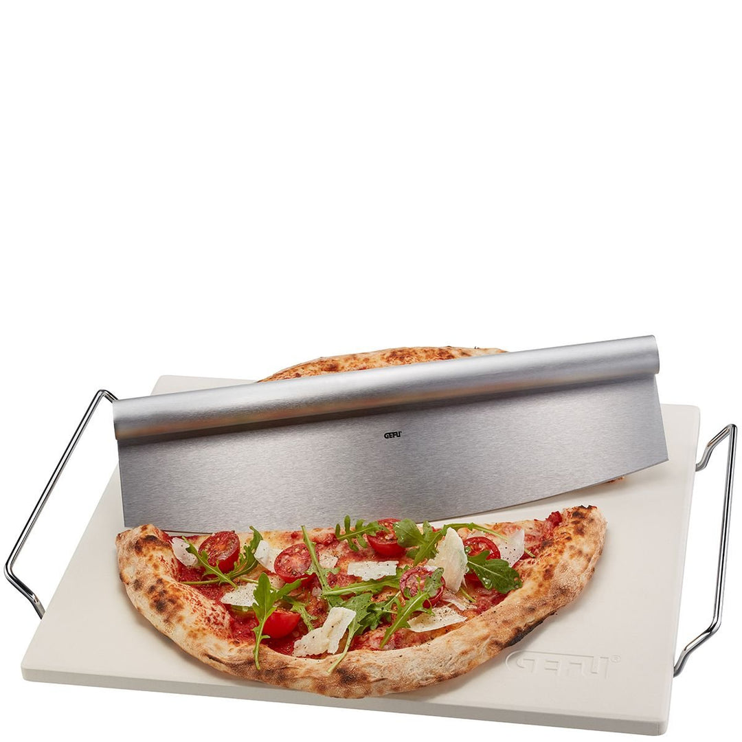 GEF - 14430 - Gefu, Pizzastein mit Gestell + Wiegemesser Darioso, eckig