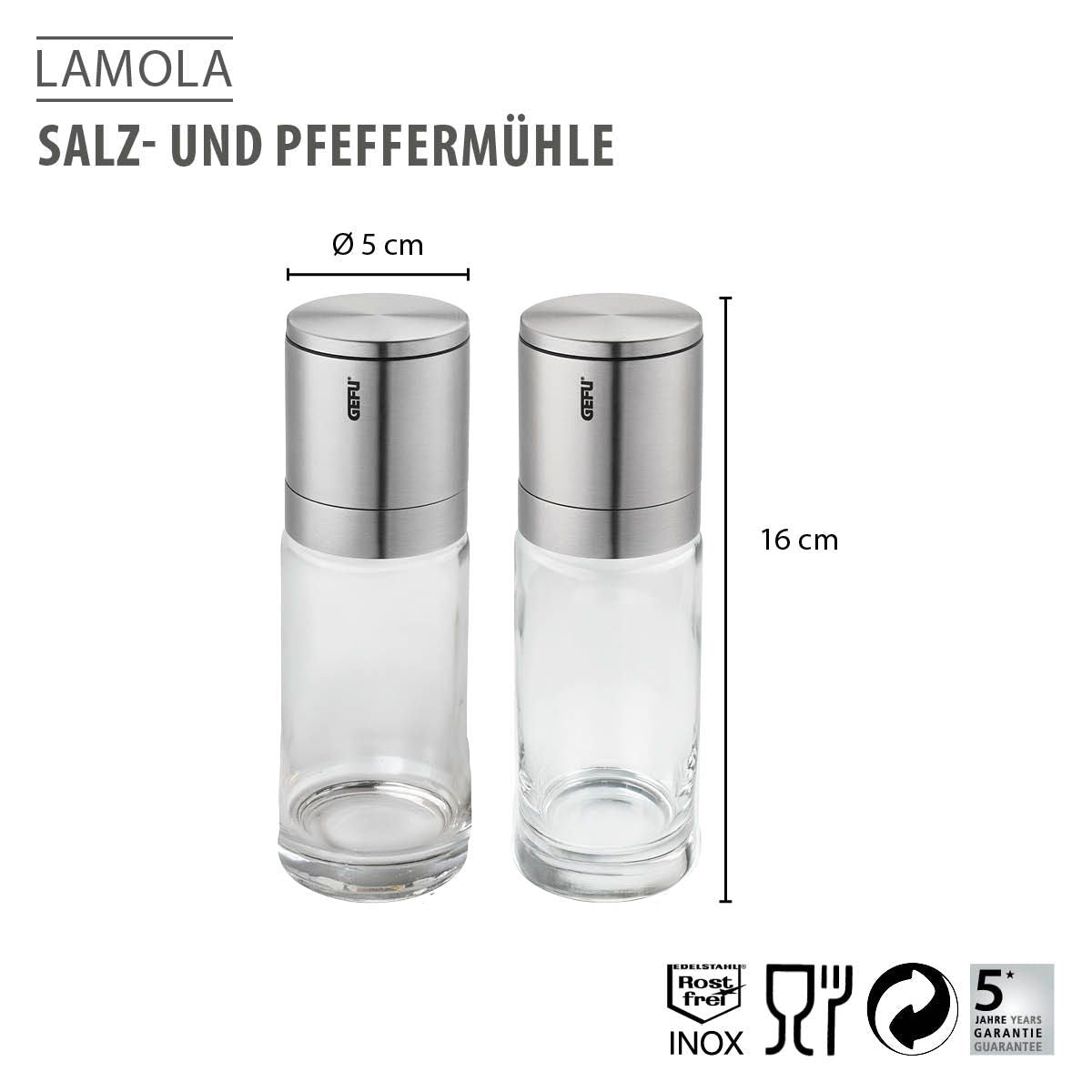 GEF-89578 - Gefu, Suola- ja pippurimylly "Lamola", 2 kappaletta