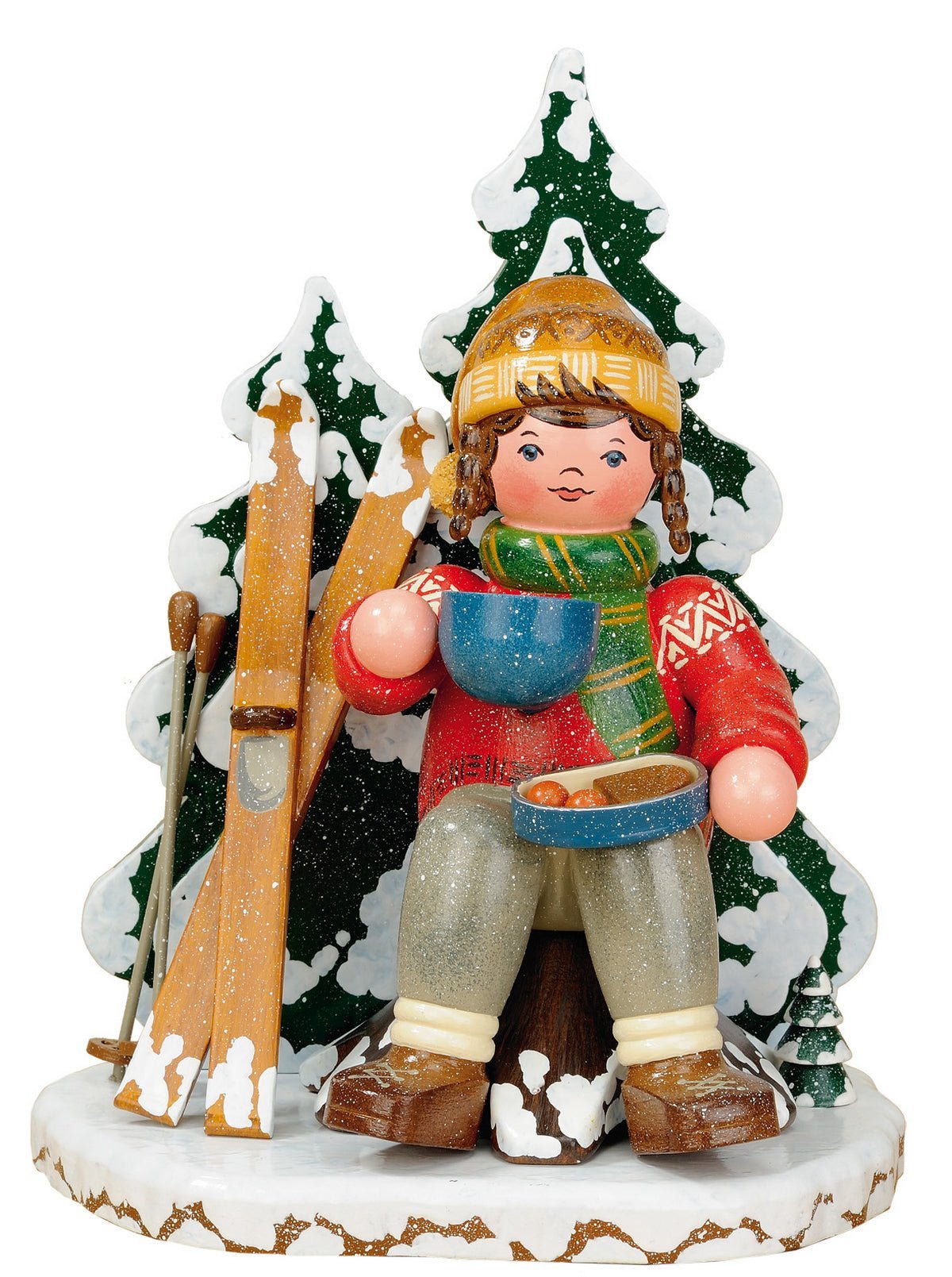 HUB-105h4003 - Hubrig Volkskunst 'Winterkinder Räuchermann Schneeschuhfahrerin 20cm'