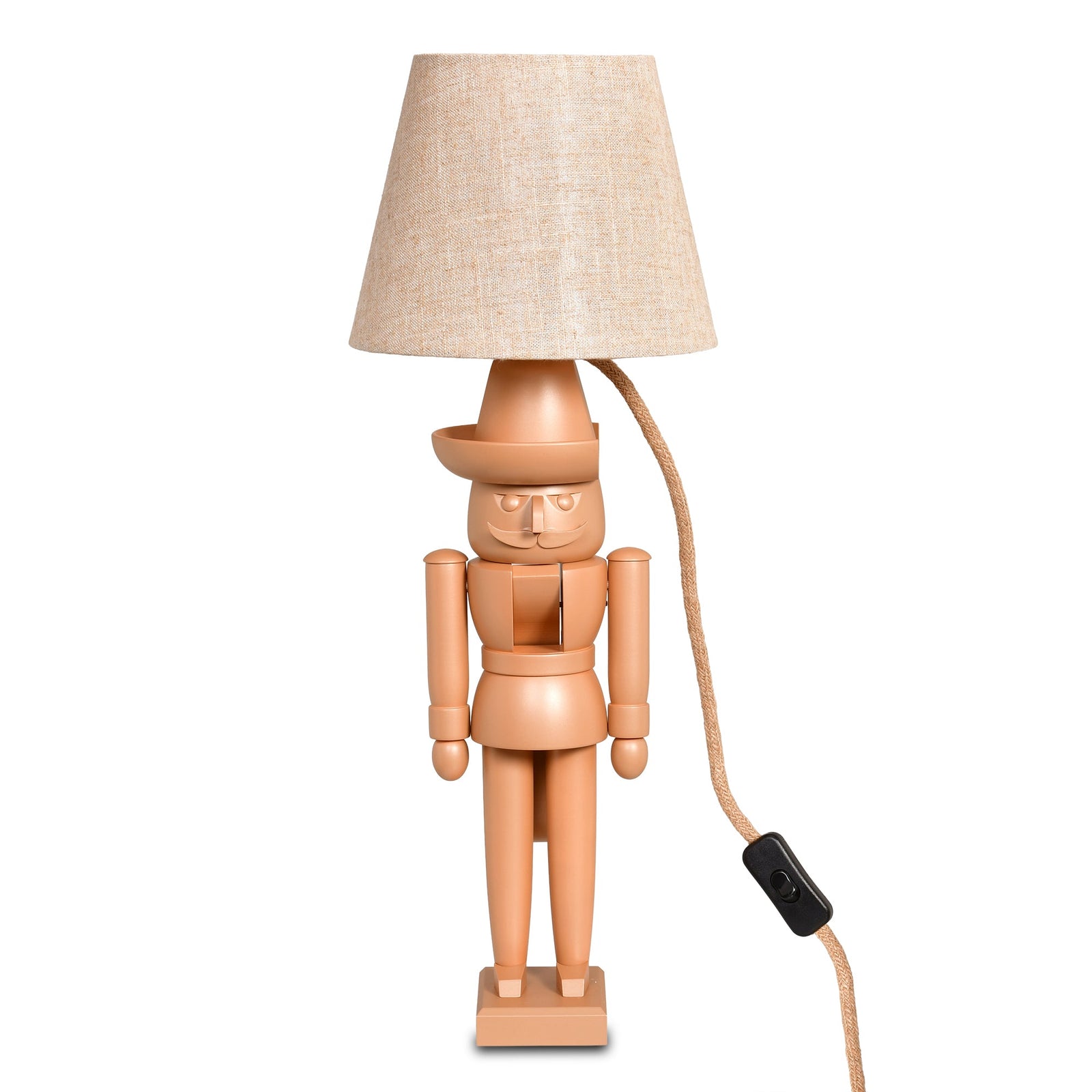 KWO-A20771 - KWO Holzfigur - Nussknacker Ocker mit Lampenschirm naturleinen, Kabel naturleinen - 52cm - 2026