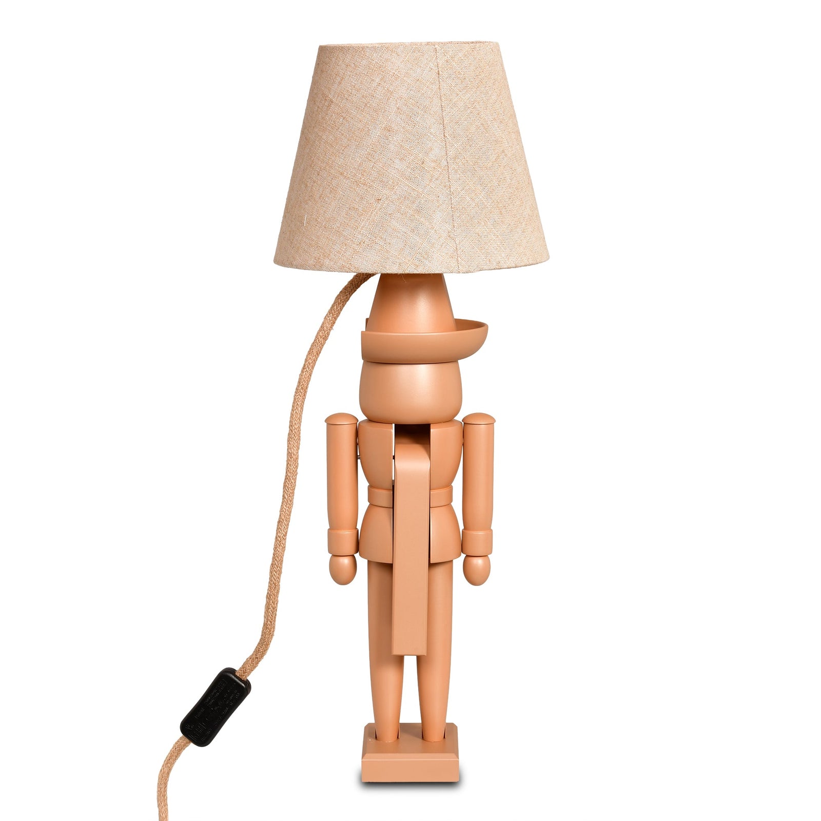 KWO-A20771 - KWO Holzfigur - Nussknacker Ocker mit Lampenschirm naturleinen, Kabel naturleinen - 52cm - 2026