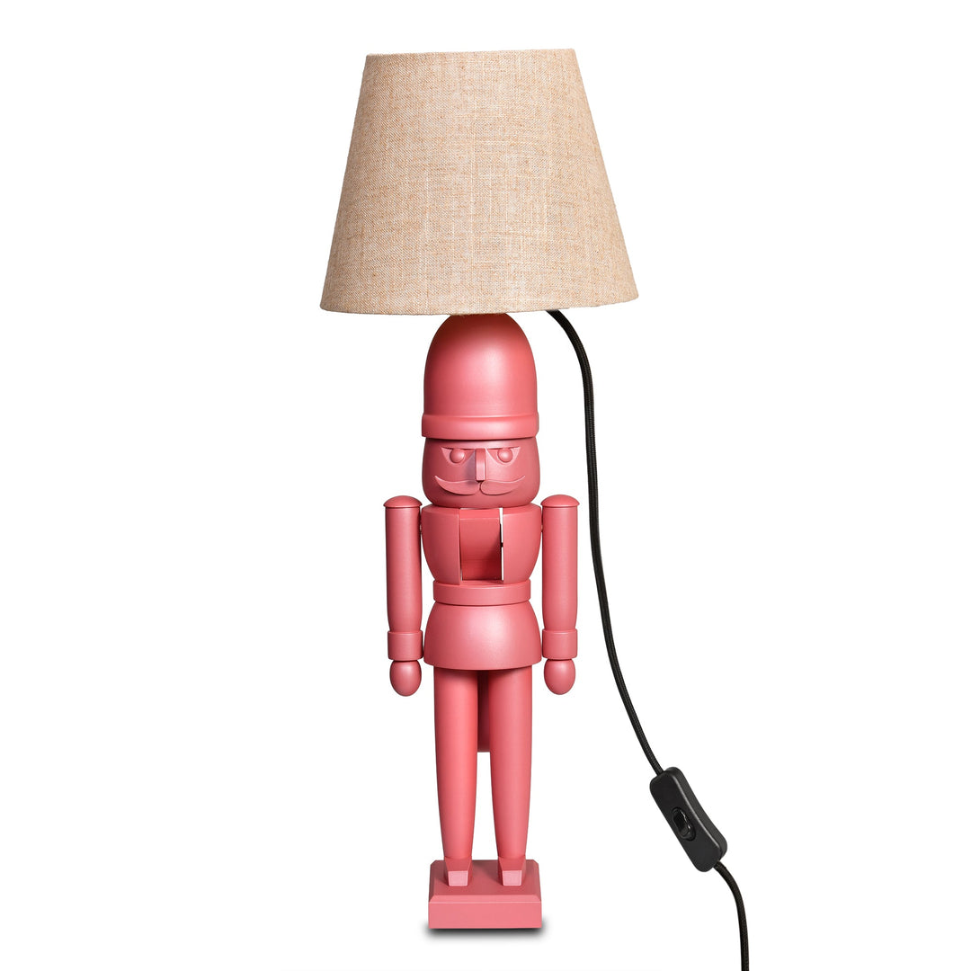 KWO-A20772 - KWO Holzfigur - Nussknacker Pink mit Lampenschirm naturleinen, Kabel schwarz - 52cm - 2026