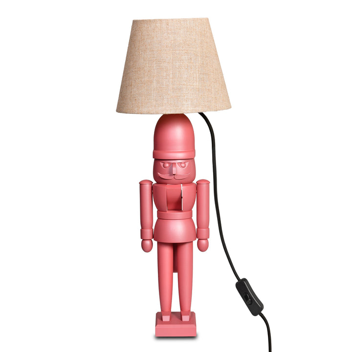KWO-A20772 - KWO Holzfigur - Nussknacker Pink mit Lampenschirm naturleinen, Kabel schwarz - 52cm - 2026