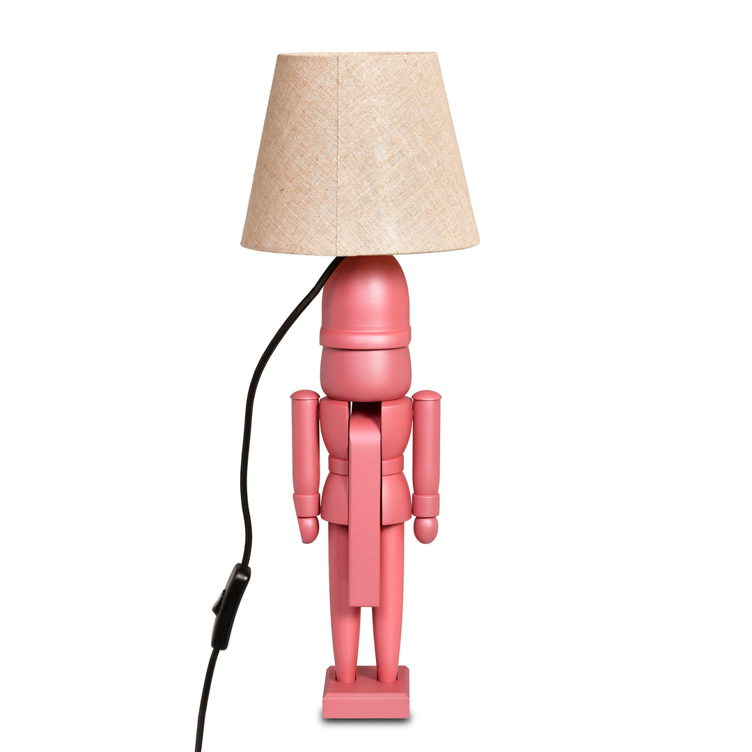 KWO-A20772 - KWO Holzfigur - Nussknacker Pink mit Lampenschirm naturleinen, Kabel schwarz - 52cm - 2026