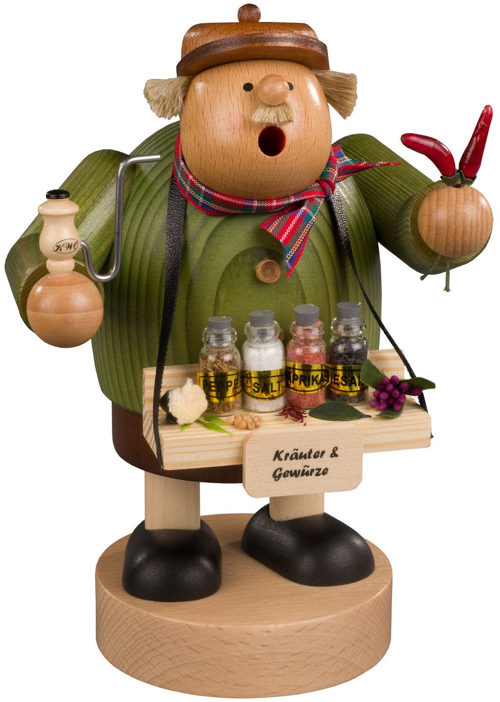 KWO - A21490 - KWO Wooden Figurine - Incense Smoker Spice Merchant, Wood Art, 18cm