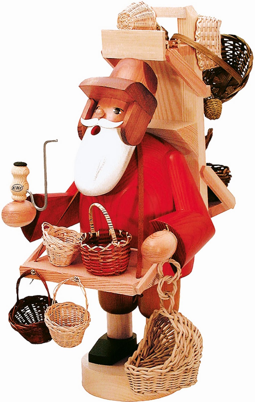 KWO - A21269 - KWO Wooden Figurine - Incense Smoker Basket Seller Large, Wood Art, 43cm