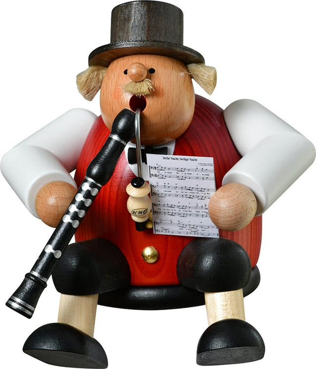 KWO-A21435 - KWO - Räuchermann Kantenhocker Musiker m. Klarinette, Holzkunst, 15cm