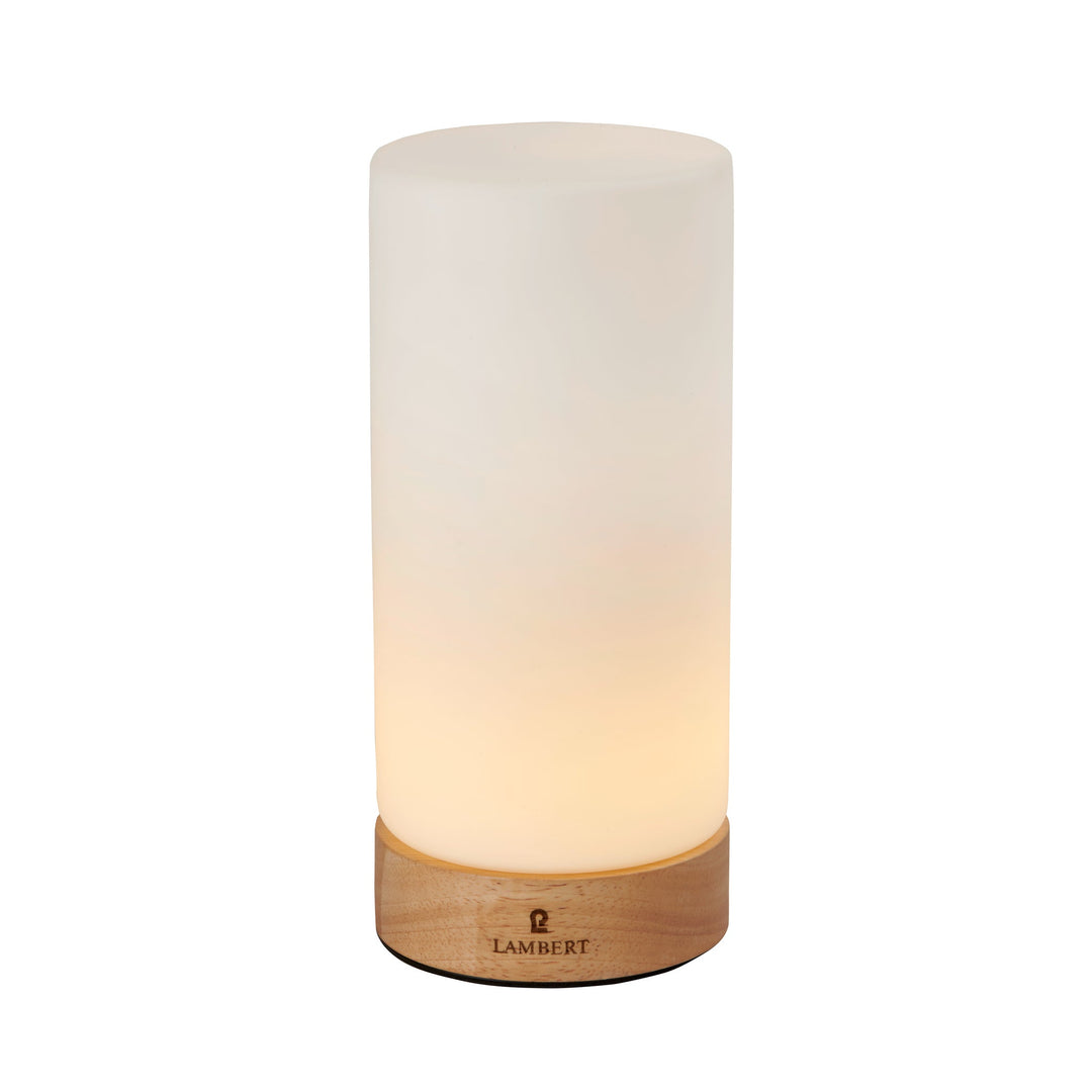 LAM - 47010 - Lambert - Magicee LED Leuchte, Holzfuß, Glaszylinder weiß, H 23cm, D 10cm
