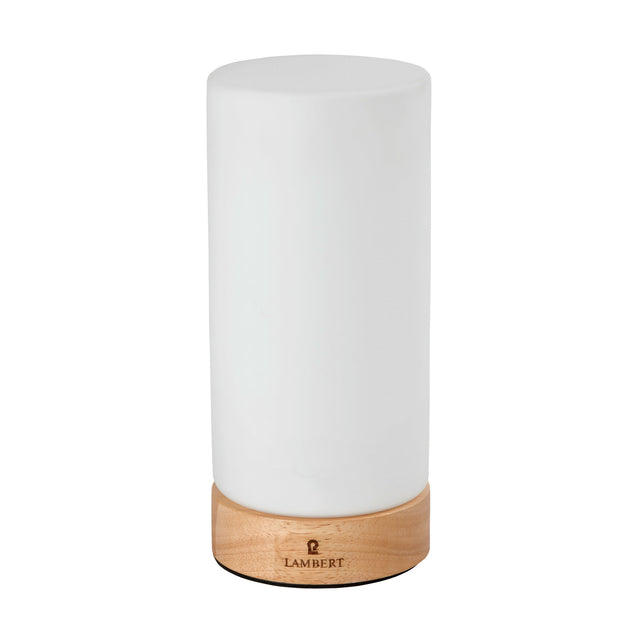 LAM - 47010 - Lambert - Magicee LED Leuchte, Holzfuß, Glaszylinder weiß, H 23cm, D 10cm