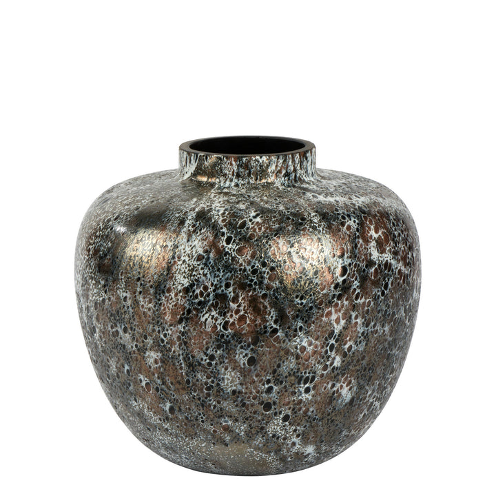 LAM - 17528 - Lambert - Paomo Vase Glas, schwarz - weiß - kupfer Optik, H21 D23cm