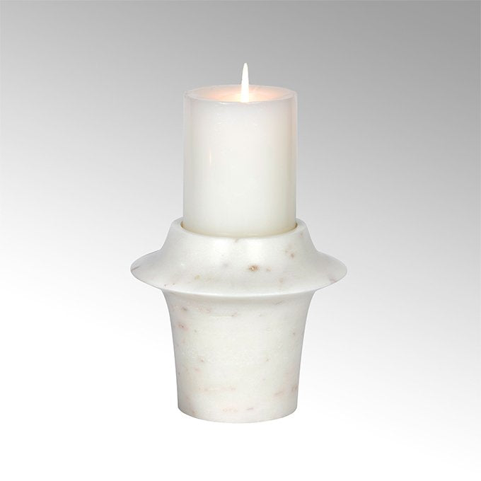 LAM - 63265 - Lambert - Pushkar Kerzenständer Marmor, rund weiß marmoriert, H13 D15cm ohne Kerze