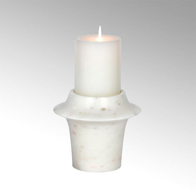 LAM - 63265 - Lambert - Pushkar Kerzenständer Marmor, rund weiß marmoriert, H13 D15cm ohne Kerze
