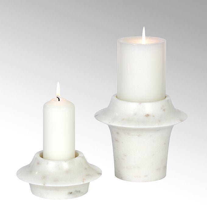 LAM - 63263 - Lambert - Pushkar Kerzenständer Marmor, rund weiß marmoriert, H6 D13cm ohne Kerze