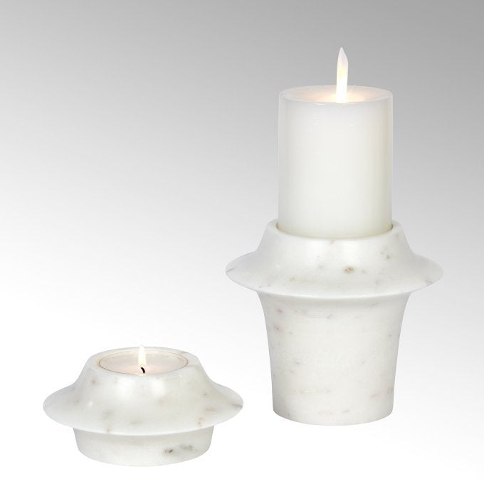 LAM - 63263 - Lambert - Pushkar Kerzenständer Marmor, rund weiß marmoriert, H6 D13cm ohne Kerze
