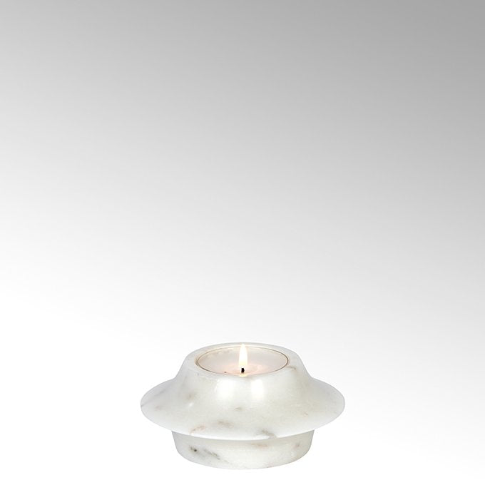 LAM - 63263 - Lambert - Pushkar Kerzenständer Marmor, rund weiß marmoriert, H6 D13cm ohne Kerze