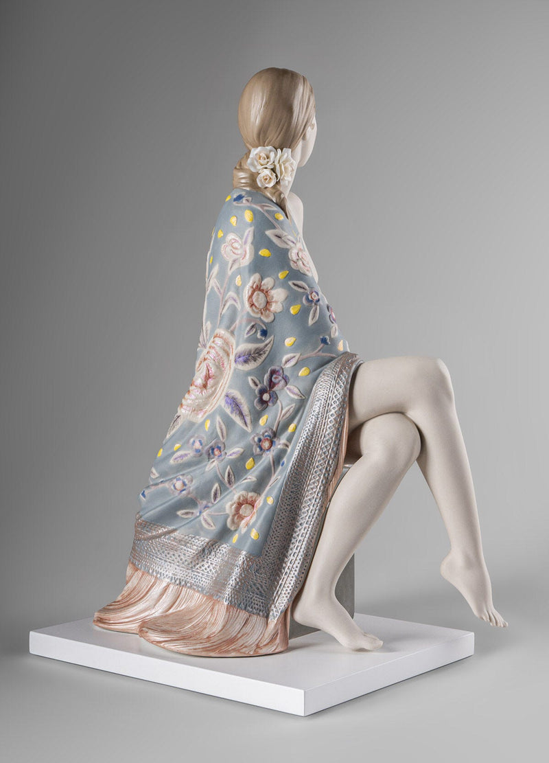 010 - 09733 - LLADRO® Figur Nude mit Schal - Metallische Skulptur 44x30x27cm 01009733